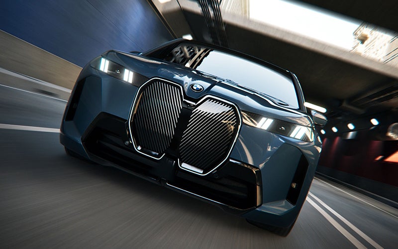 Close up of the BMW iX grille driving. | BMW of Westbrook in Westbrook ME