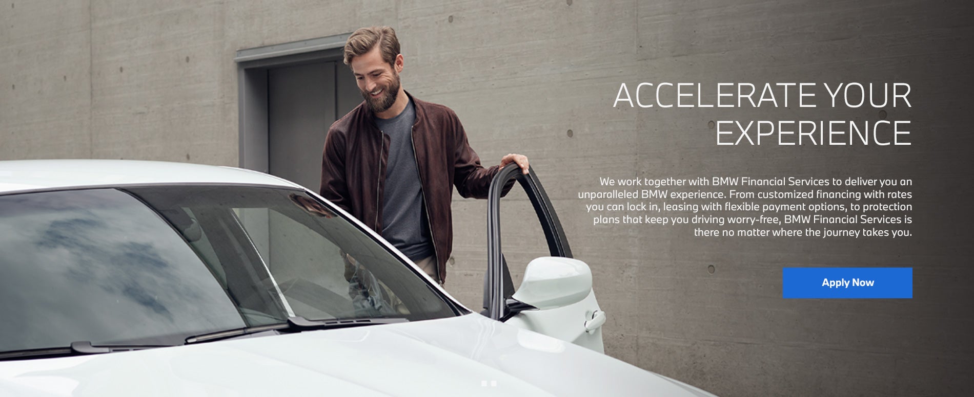 A man enters a BMW from the driver's side – Link to Dealer Finance Application