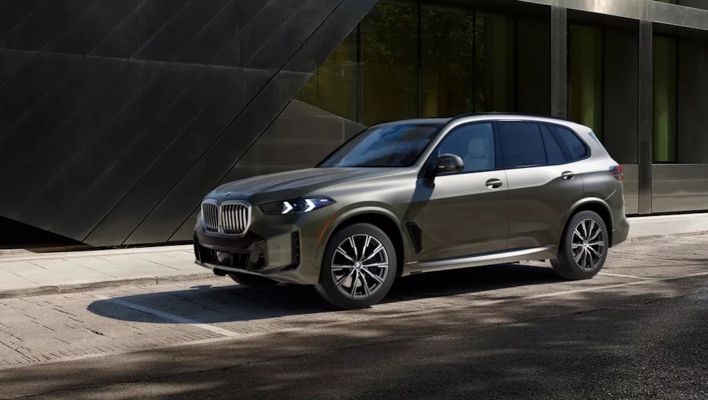 A gray 2026 BMW X5 SUV parked at a curb